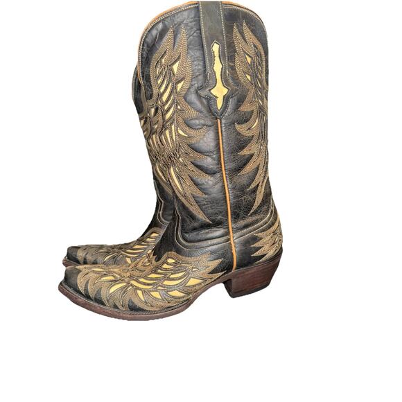 Womans Lucchese M3582 Black Crackle Lazer Design Bone Inlay Cowboy Boots 9.5 B - Picture 13 of 13